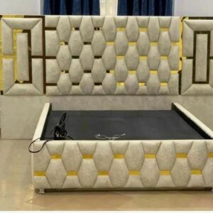 Macastle Creamy White Wall Cushion and Padded Bed Frame