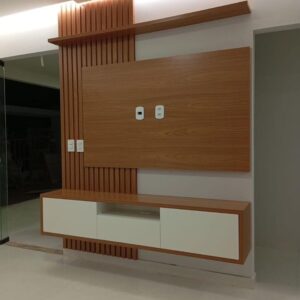 Wooden Wall Mounted Stripes & TV Console Unit Design