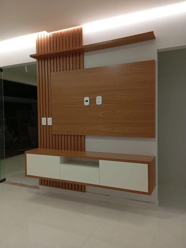 Wooden Wall Mounted Stripes & TV Console Unit Design