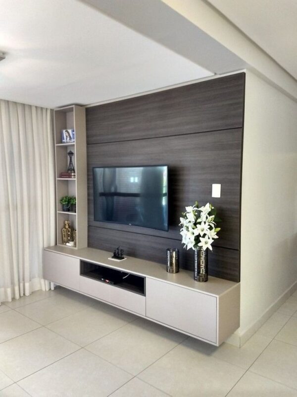 Wooden Wall Mounted Stripes & TV Console Unit Design