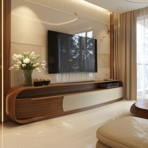 Oval-shaped Edge Wooden TV Console Design