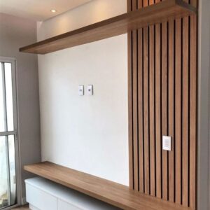 Modern white and brown wall mount tv unit