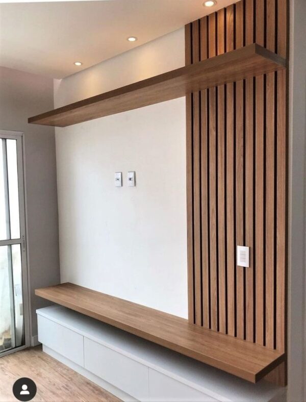 Modern white and brown wall mount tv unit