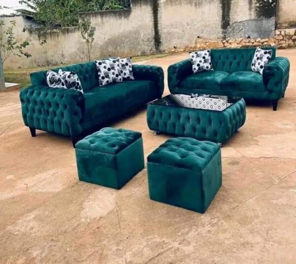 Dark Green Button 2 Sets Sofa & Tables