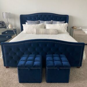 Blue Suede Fabric Upholstered Bedframe