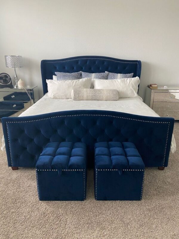 Blue Suede Fabric Upholstered Bedframe
