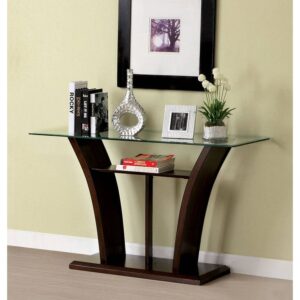 Glass Rectangular Top dark Brown Wooden Table Console