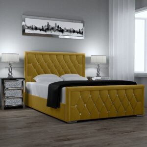 Macastle Plush Yellow Fabric Padded Bed Frame