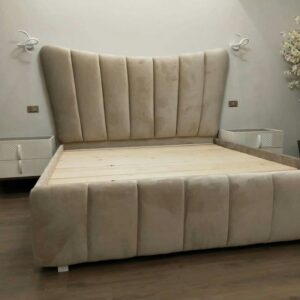 Creamy Suede Curved Headboard Solid Wood Bedframe Design