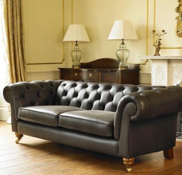 Old Charm Wooden Dark Brown Leather Sofa sets