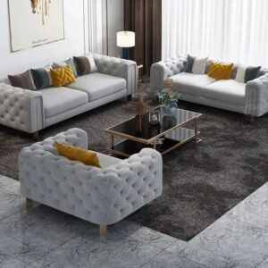 3 Set Ash Velvet Chesterfield Sofa Furniture