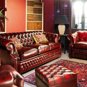 Attractive Brown Chesterfield Leather Sofa Set