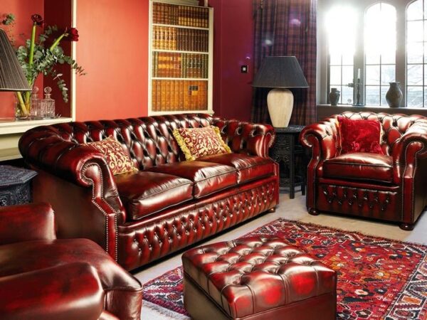 Attractive Brown Chesterfield Leather Sofa Set