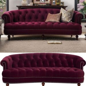 Trending Wine VElvet Tuxedo Sofa Design Set