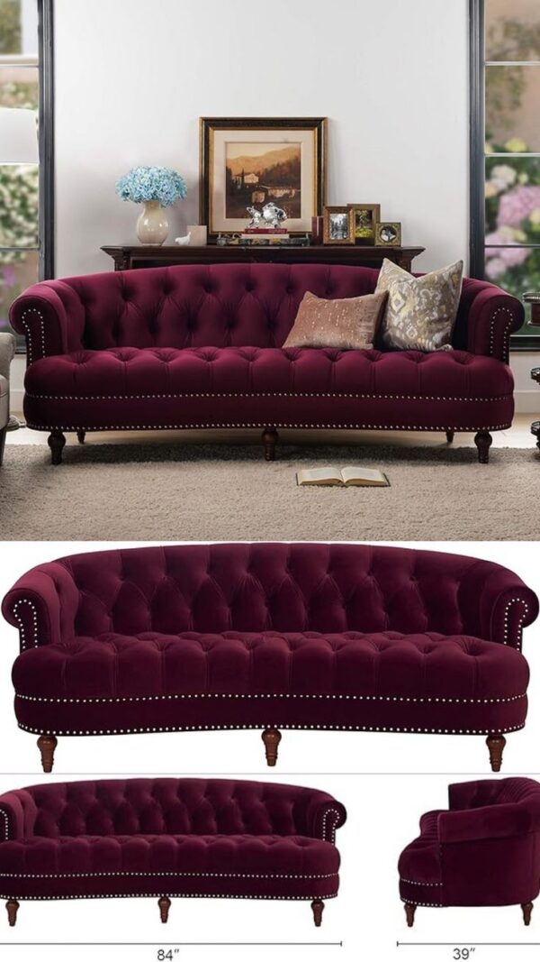 Trending Wine VElvet Tuxedo Sofa Design Set