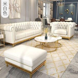 Stylish Wooden White Velvet Tuxedo Sofa Sets