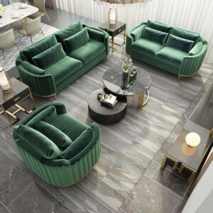 Stylish Dark green Velvet 2+2+1 Seater Home Furniture Sofa