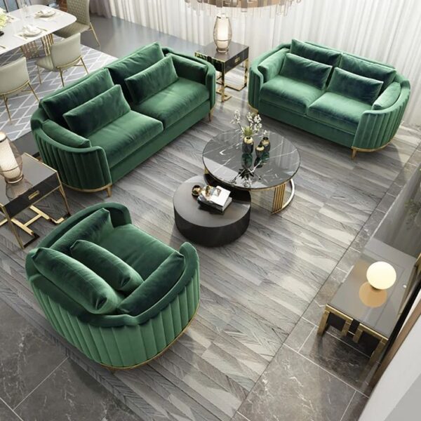 Stylish Dark green Velvet 2+2+1 Seater Home Furniture Sofa