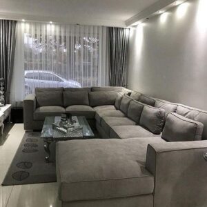 Large U shaped Sectional Linen Sofa Bed