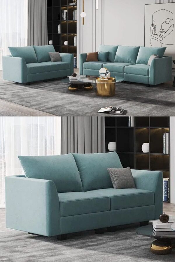 2 seater & 3 seater Mint Green Mid-Century Modern Sofa Design