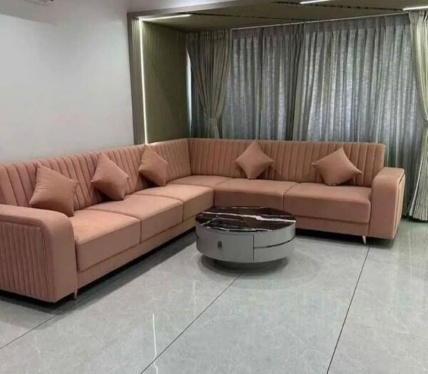 Macastle Plush Light Brown L Shaped Sofa