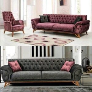 Tufted Linen grey 3,2,1 Sofa Design Set