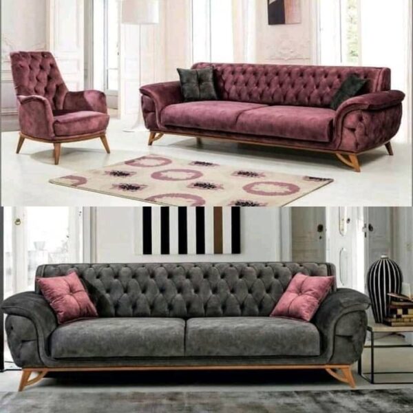 Tufted Linen grey 3,2,1 Sofa Design Set