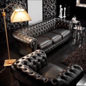 Beautiful Black Chesterfield Leather Sofa