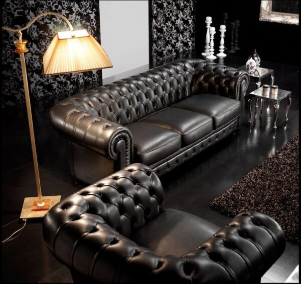 Beautiful Black Chesterfield Leather Sofa
