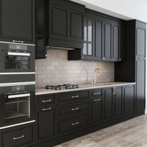 Black Tudor Wooden Kitchen cabinet design